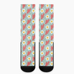 Blue Fried Egg And Bacon Pattern Print Crew Socks