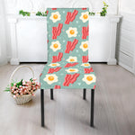 Blue Fried Egg And Bacon Pattern Print Dining Chair Slipcover