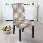 Blue Fried Egg And Bacon Pattern Print Dining Chair Slipcover