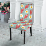 Blue Fried Egg And Bacon Pattern Print Dining Chair Slipcover