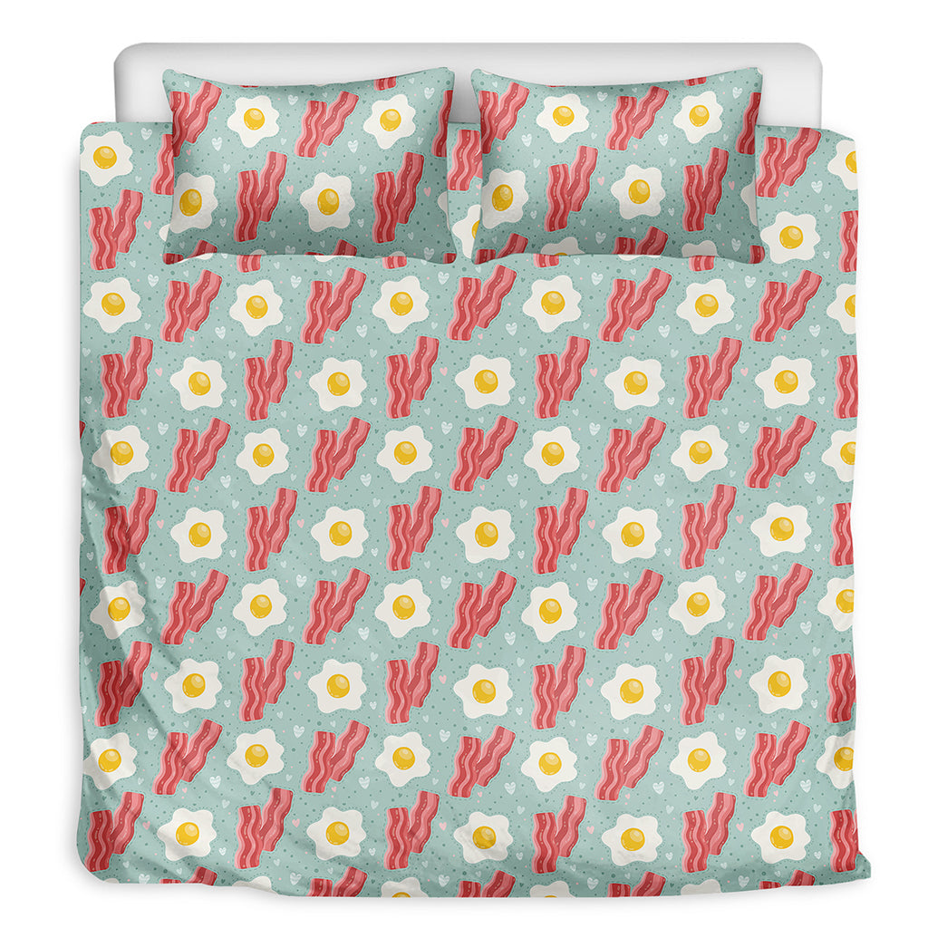 Blue Fried Egg And Bacon Pattern Print Duvet Cover Bedding Set