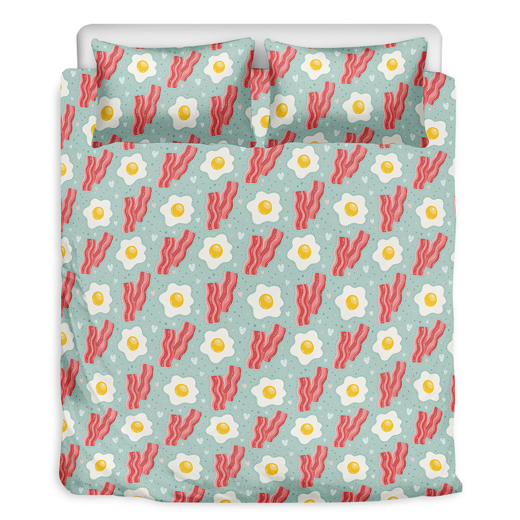 Blue Fried Egg And Bacon Pattern Print Duvet Cover Bedding Set