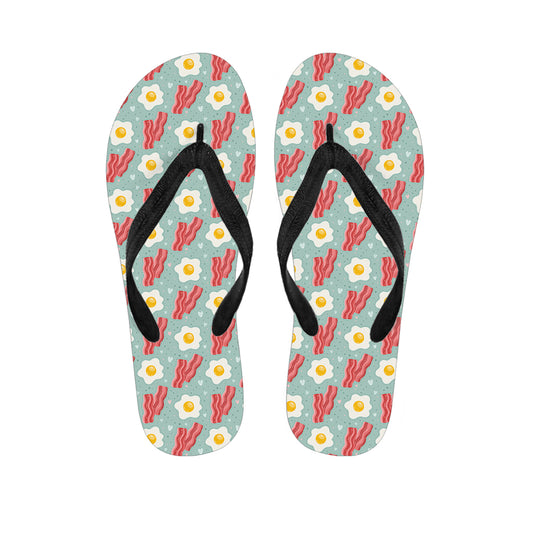 Blue Fried Egg And Bacon Pattern Print Flip Flops