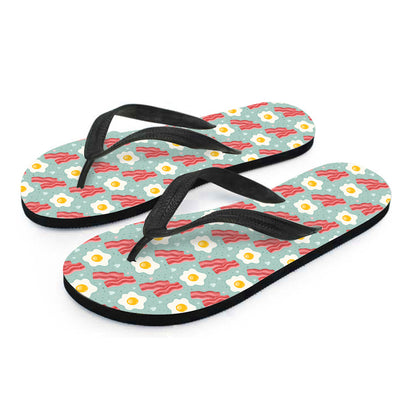 Blue Fried Egg And Bacon Pattern Print Flip Flops