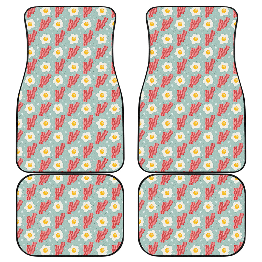 Blue Fried Egg And Bacon Pattern Print Front and Back Car Floor Mats