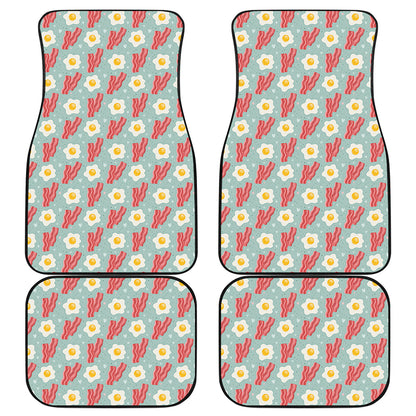 Blue Fried Egg And Bacon Pattern Print Front and Back Car Floor Mats