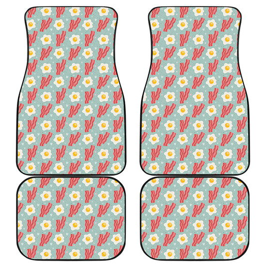 Blue Fried Egg And Bacon Pattern Print Front and Back Car Floor Mats