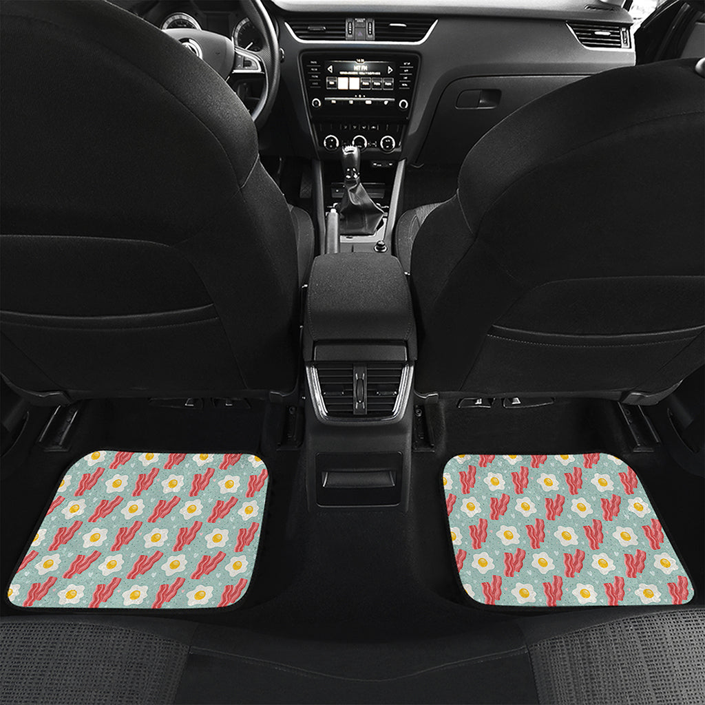 Blue Fried Egg And Bacon Pattern Print Front and Back Car Floor Mats