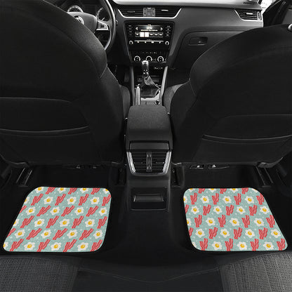 Blue Fried Egg And Bacon Pattern Print Front and Back Car Floor Mats