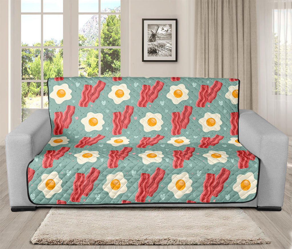 Blue Fried Egg And Bacon Pattern Print Futon Protector