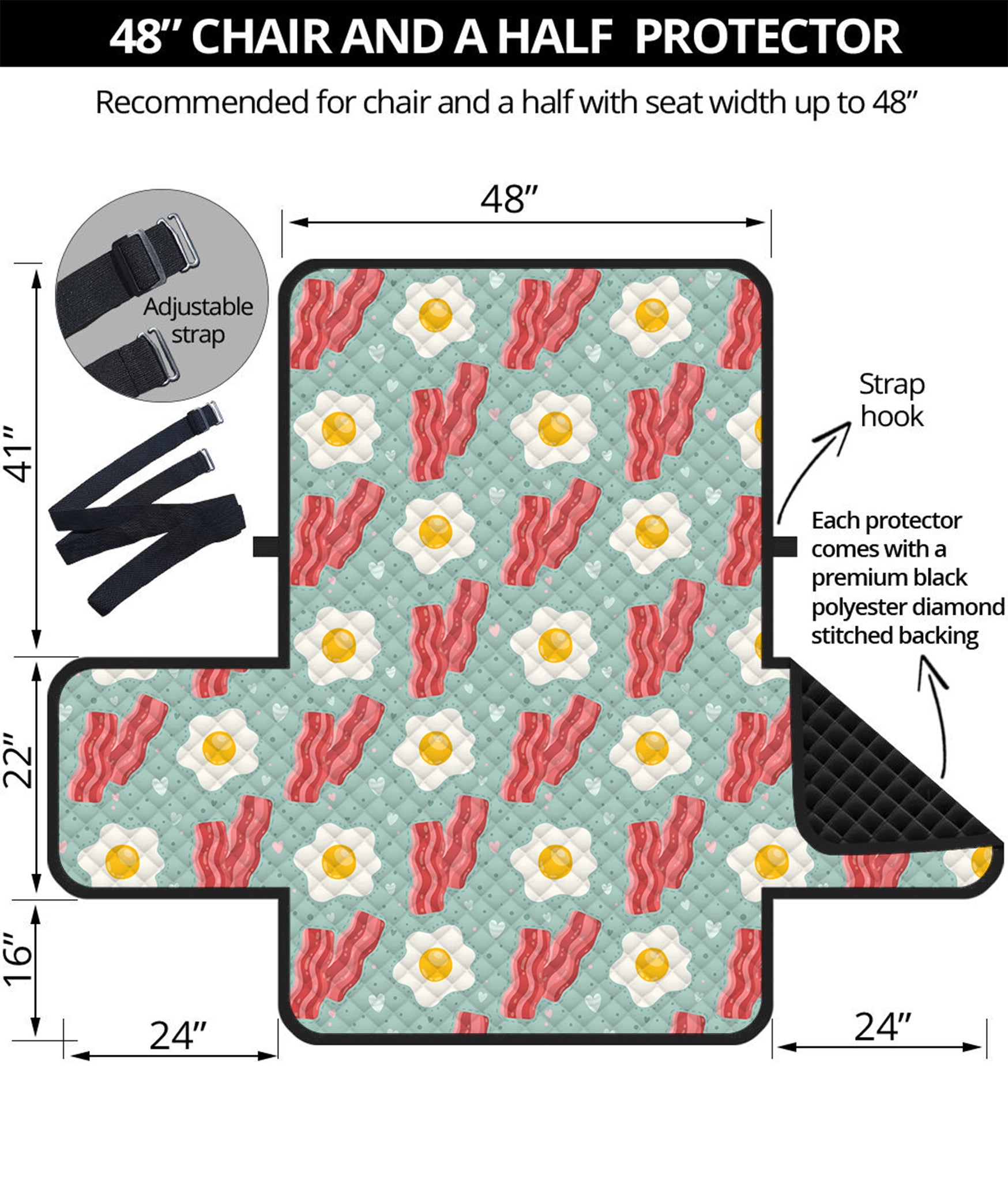 Blue Fried Egg And Bacon Pattern Print Half Sofa Protector