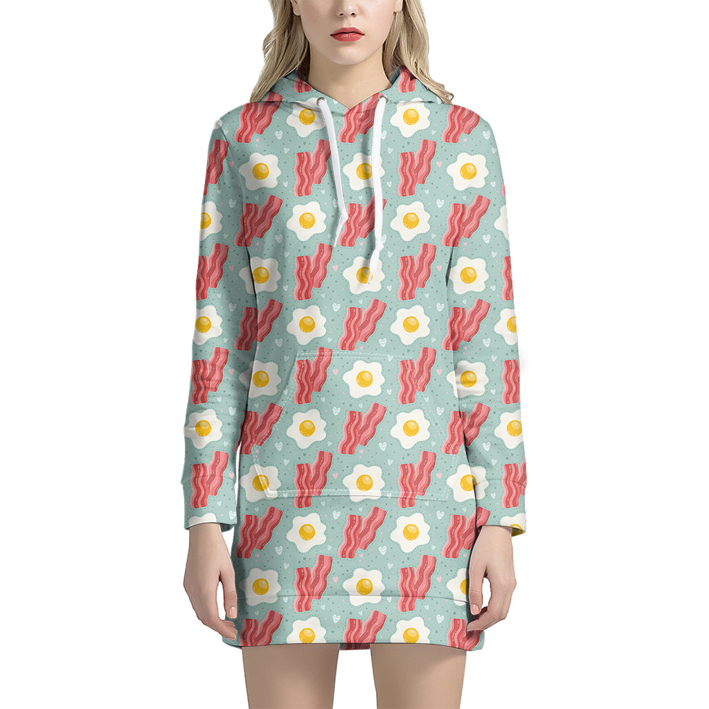 Blue Fried Egg And Bacon Pattern Print Hoodie Dress
