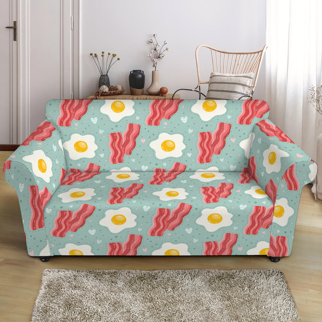 Blue Fried Egg And Bacon Pattern Print Loveseat Slipcover