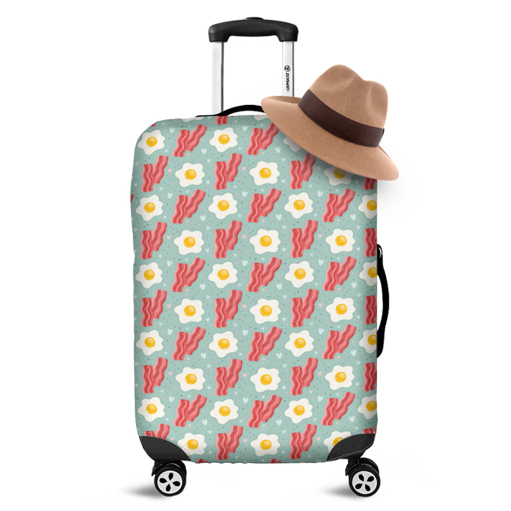 Blue Fried Egg And Bacon Pattern Print Luggage Cover