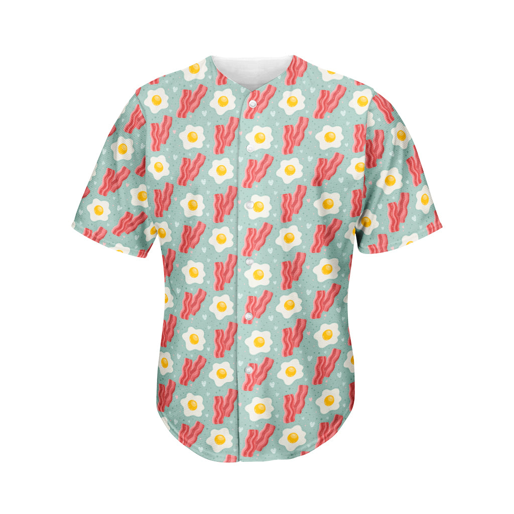 Blue Fried Egg And Bacon Pattern Print Men's Baseball Jersey