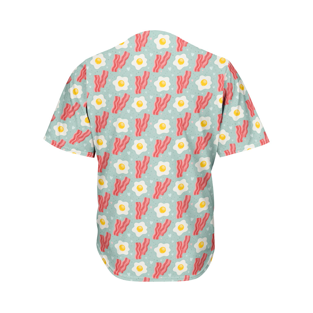 Blue Fried Egg And Bacon Pattern Print Men's Baseball Jersey