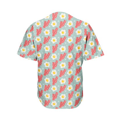 Blue Fried Egg And Bacon Pattern Print Men's Baseball Jersey