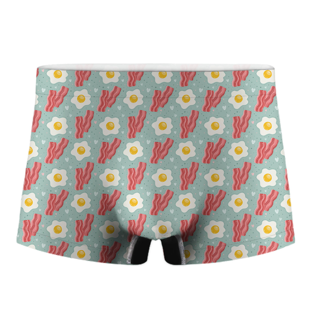 Blue Fried Egg And Bacon Pattern Print Men's Boxer Briefs