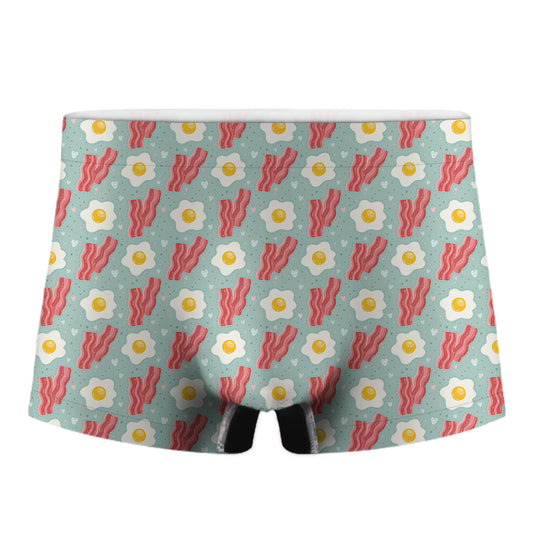 Blue Fried Egg And Bacon Pattern Print Men's Boxer Briefs