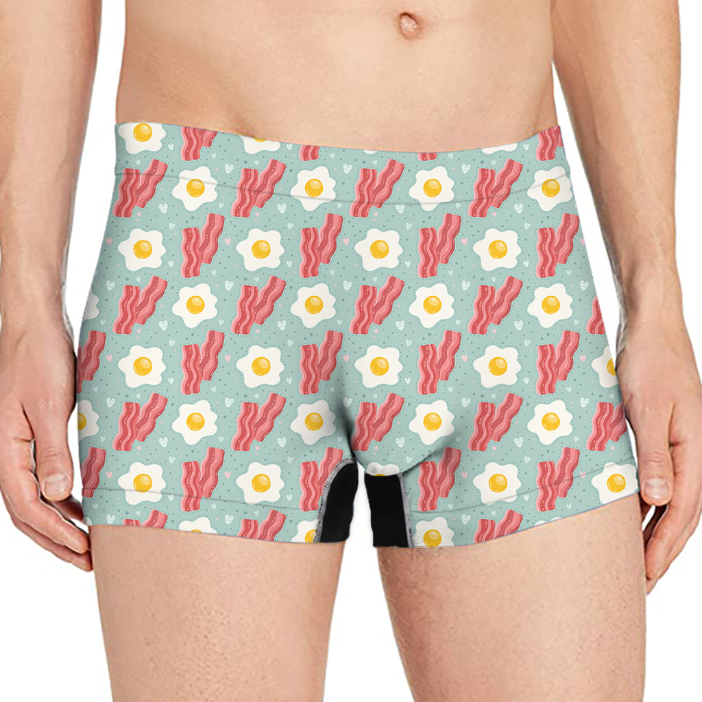 Blue Fried Egg And Bacon Pattern Print Men's Boxer Briefs