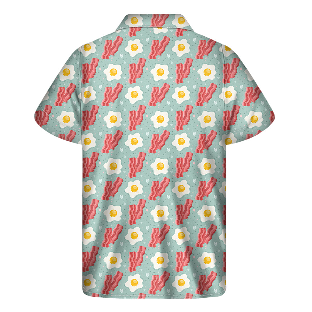 Blue Fried Egg And Bacon Pattern Print Men's Short Sleeve Shirt