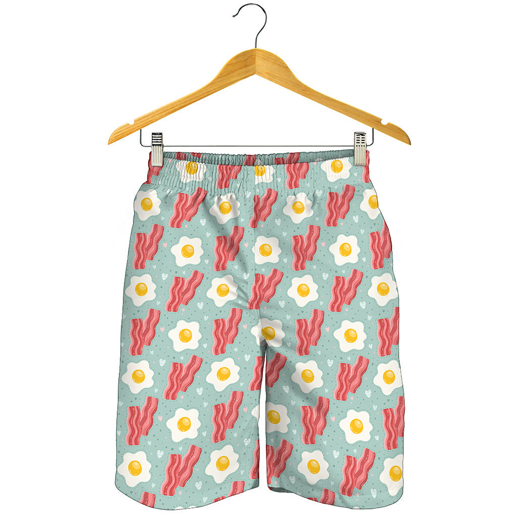 Blue Fried Egg And Bacon Pattern Print Men's Shorts