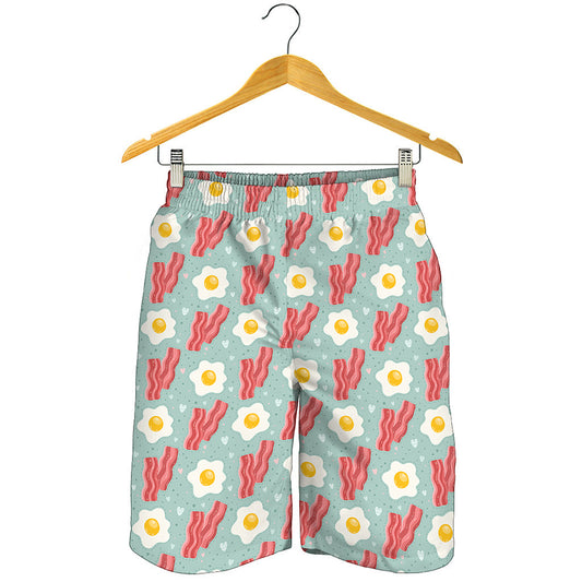 Blue Fried Egg And Bacon Pattern Print Men's Shorts