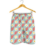 Blue Fried Egg And Bacon Pattern Print Men's Shorts