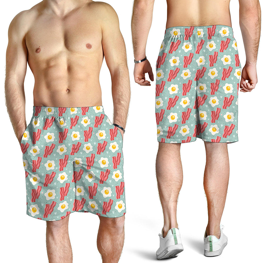 Blue Fried Egg And Bacon Pattern Print Men's Shorts