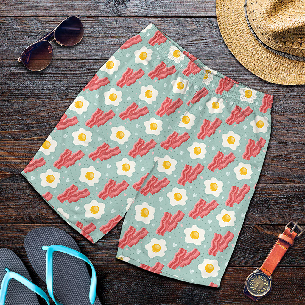Blue Fried Egg And Bacon Pattern Print Men's Shorts