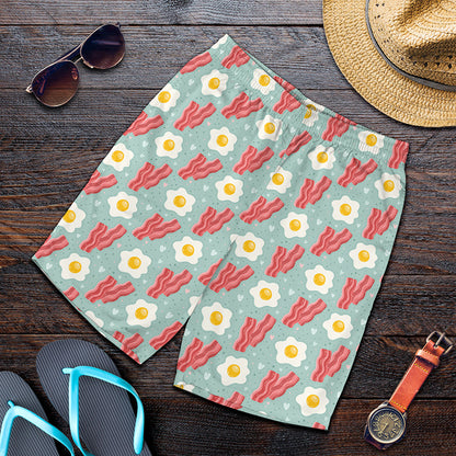 Blue Fried Egg And Bacon Pattern Print Men's Shorts