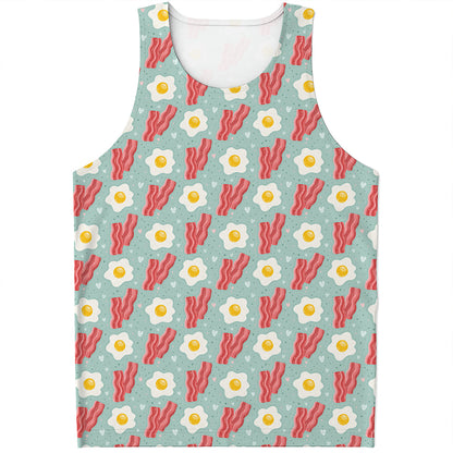 Blue Fried Egg And Bacon Pattern Print Men's Tank Top