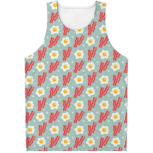 Blue Fried Egg And Bacon Pattern Print Men's Tank Top