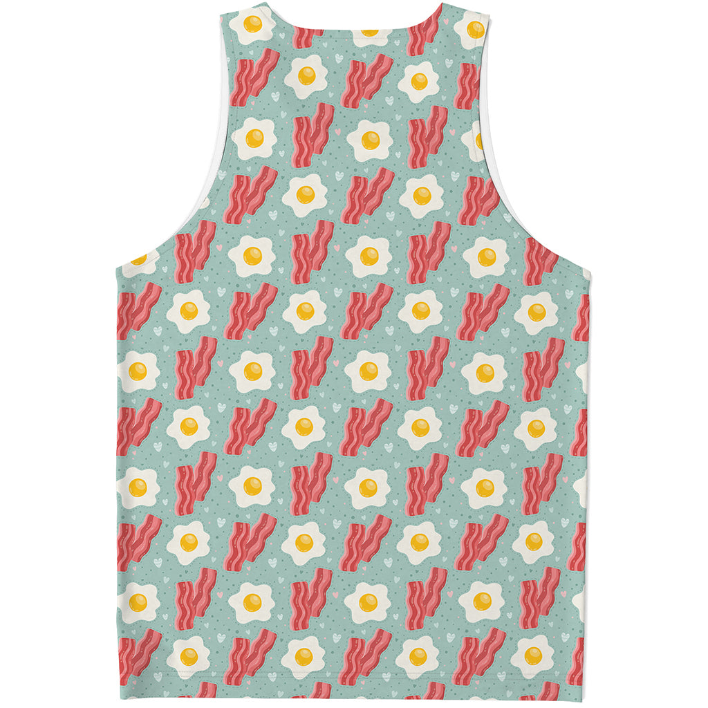 Blue Fried Egg And Bacon Pattern Print Men's Tank Top