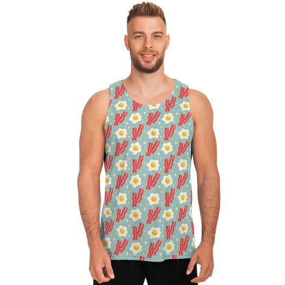 Blue Fried Egg And Bacon Pattern Print Men's Tank Top