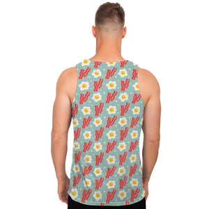 Blue Fried Egg And Bacon Pattern Print Men's Tank Top