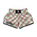 Blue Fried Egg And Bacon Pattern Print Muay Thai Boxing Shorts