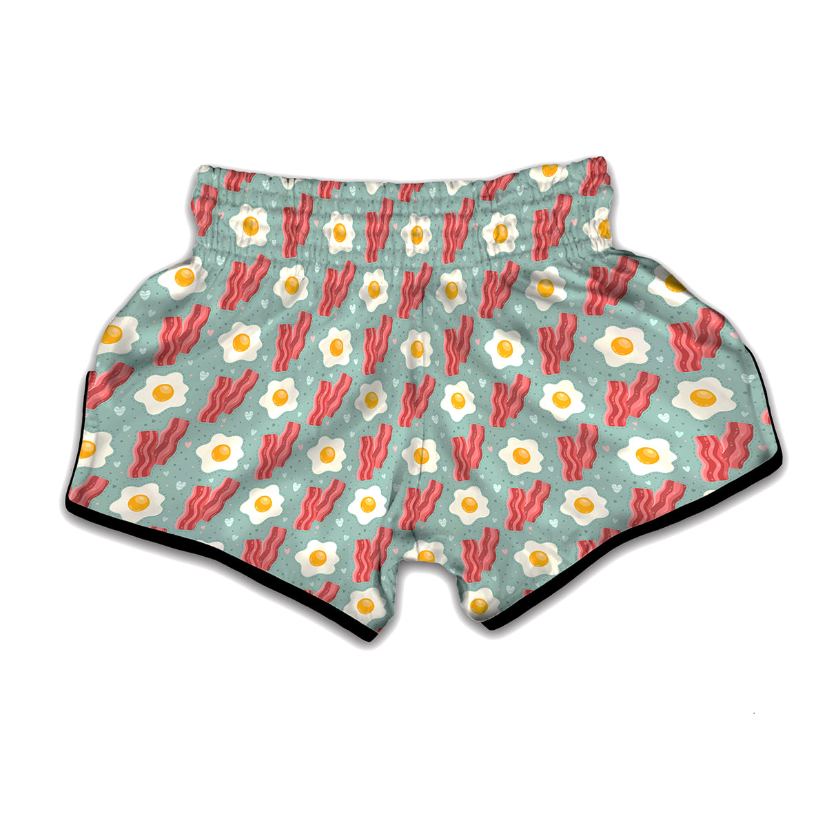 Blue Fried Egg And Bacon Pattern Print Muay Thai Boxing Shorts