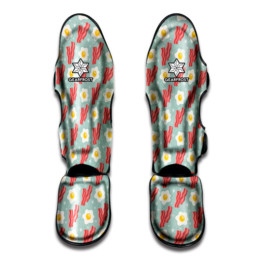 Blue Fried Egg And Bacon Pattern Print Muay Thai Shin Guard