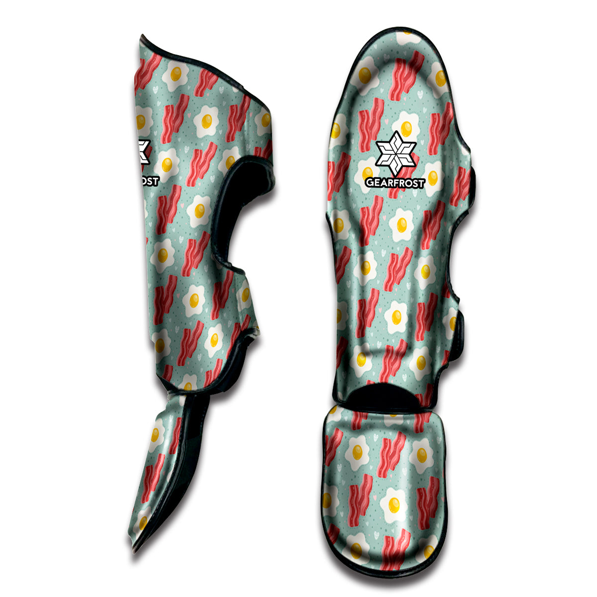 Blue Fried Egg And Bacon Pattern Print Muay Thai Shin Guard