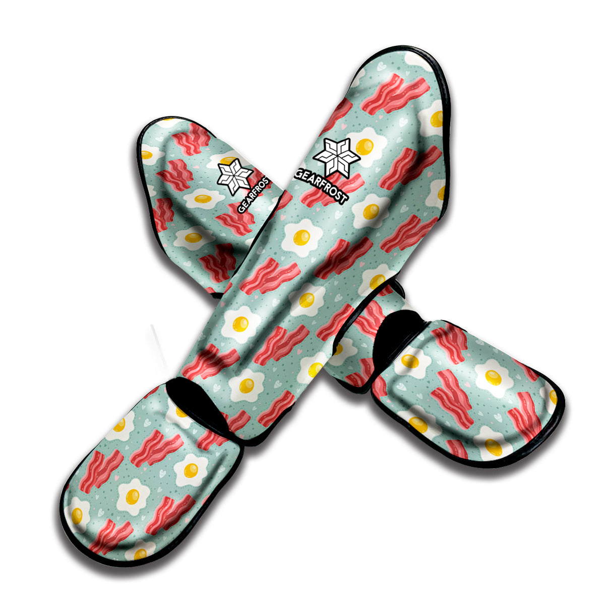 Blue Fried Egg And Bacon Pattern Print Muay Thai Shin Guard