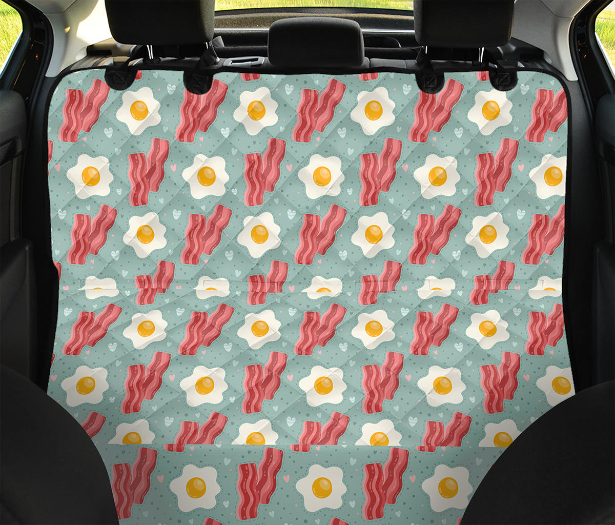 Blue Fried Egg And Bacon Pattern Print Pet Car Back Seat Cover