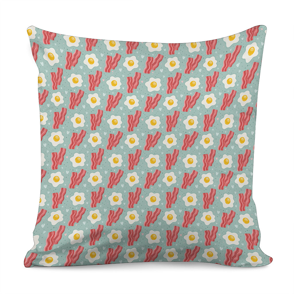 Blue Fried Egg And Bacon Pattern Print Pillow Cover