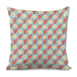 Blue Fried Egg And Bacon Pattern Print Pillow Cover