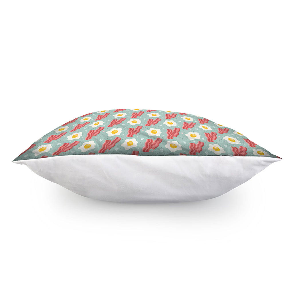 Blue Fried Egg And Bacon Pattern Print Pillow Cover