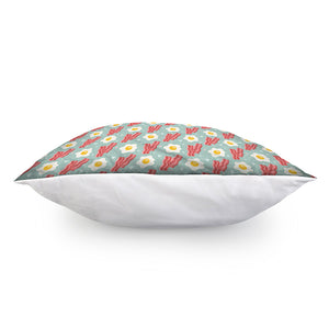 Blue Fried Egg And Bacon Pattern Print Pillow Cover