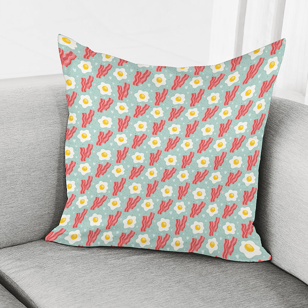 Blue Fried Egg And Bacon Pattern Print Pillow Cover