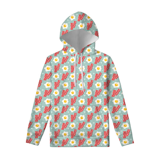 Blue Fried Egg And Bacon Pattern Print Pullover Hoodie