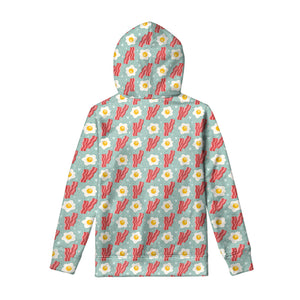 Blue Fried Egg And Bacon Pattern Print Pullover Hoodie