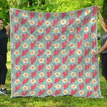 Blue Fried Egg And Bacon Pattern Print Quilt